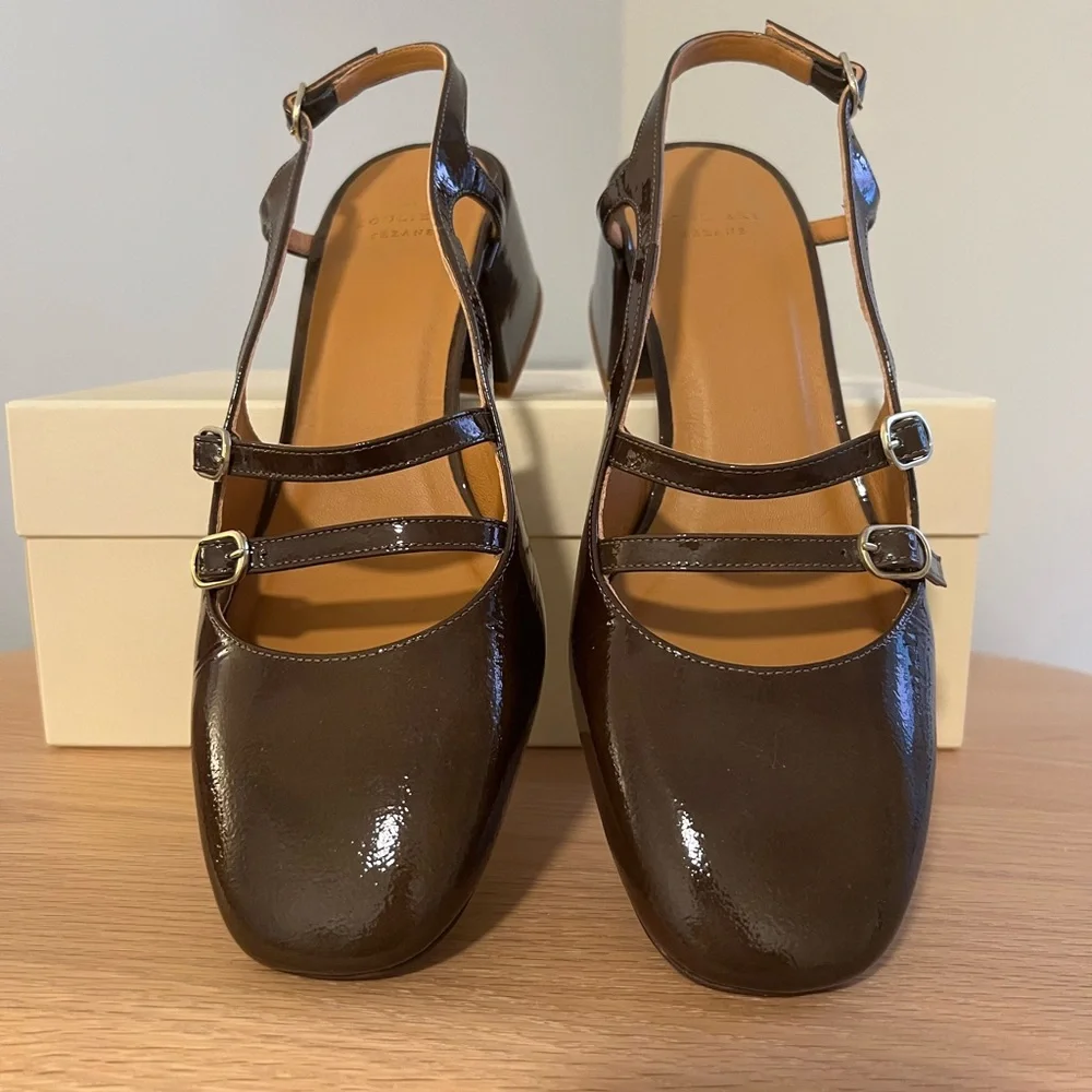 Sezane Paula Babies in Patent Khaki - Picture 2 of 8